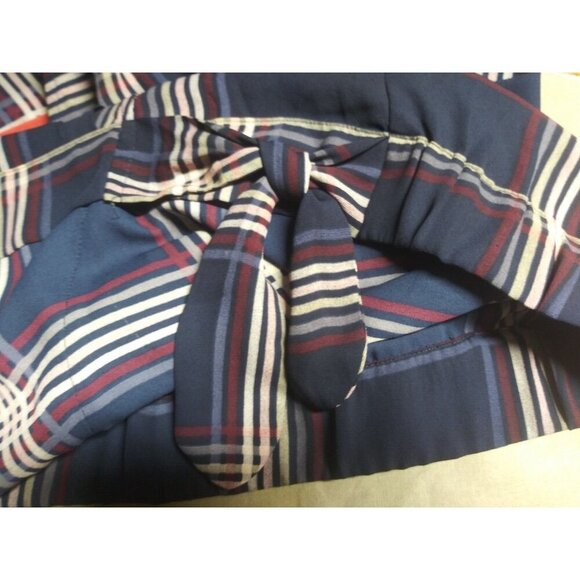Loft Blouse Top Size S/P Faux Wrap, side bow Blue red Plaid Nova Check 3/4 Sleev - Picture 10 of 10